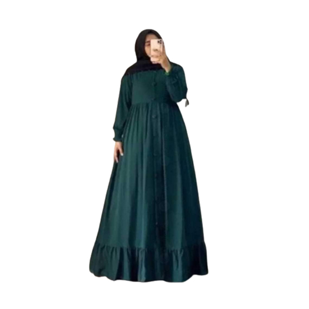 Dubai Cherry Button Design Burka For Women - Deep Green - BK-41