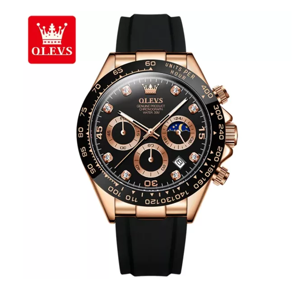 Olevs 2875 Stainless Steel Chronograph Sport Wrist Watch For Men - Gold Black