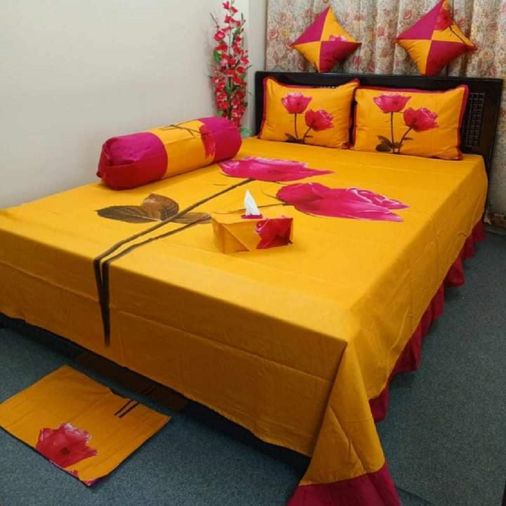 Cotton Panel 8 in 1 King Size Bedsheet - Yellow - S8-01