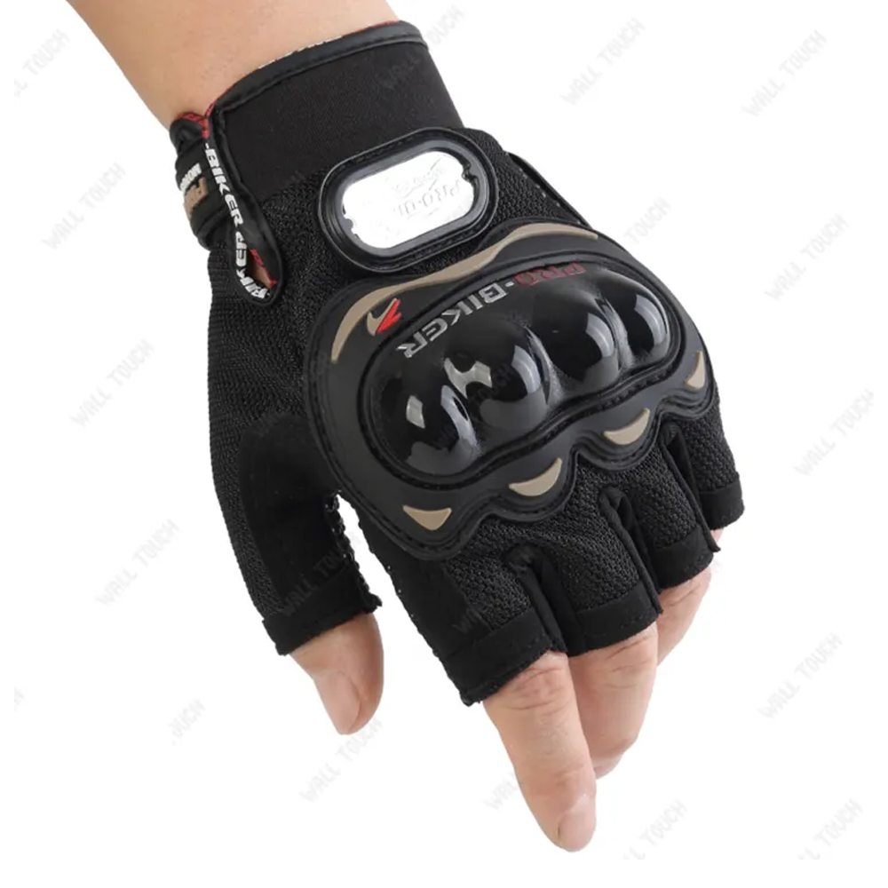 Synthetic Leather Half Finger Sports Racing Gloves With Phone Touch - Black - 270430946
