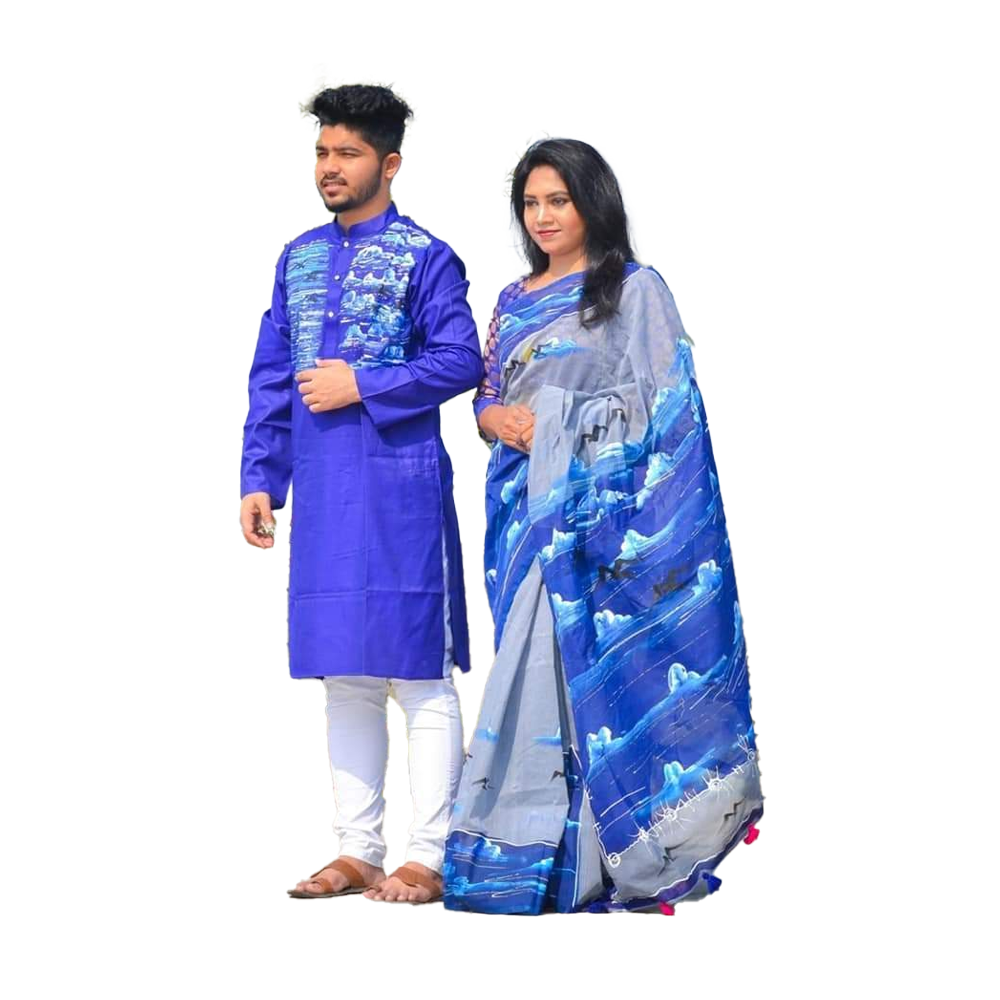 Combo of Half Silk Hand Print Saree And Dhupian Panjabi