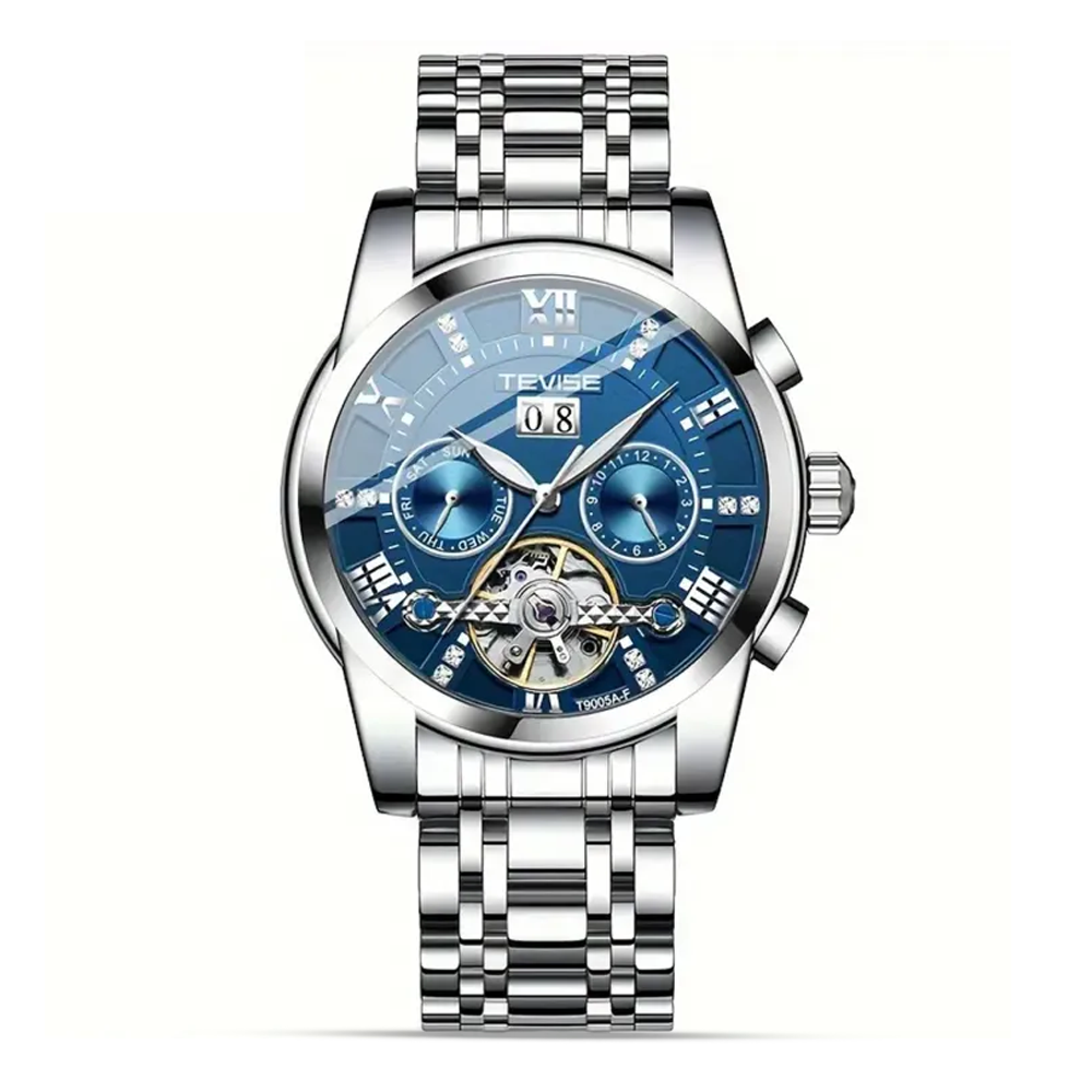 Tevise T9005Big Stainless Steel Automatic Mechanical Watch for Men - Silver and Blue