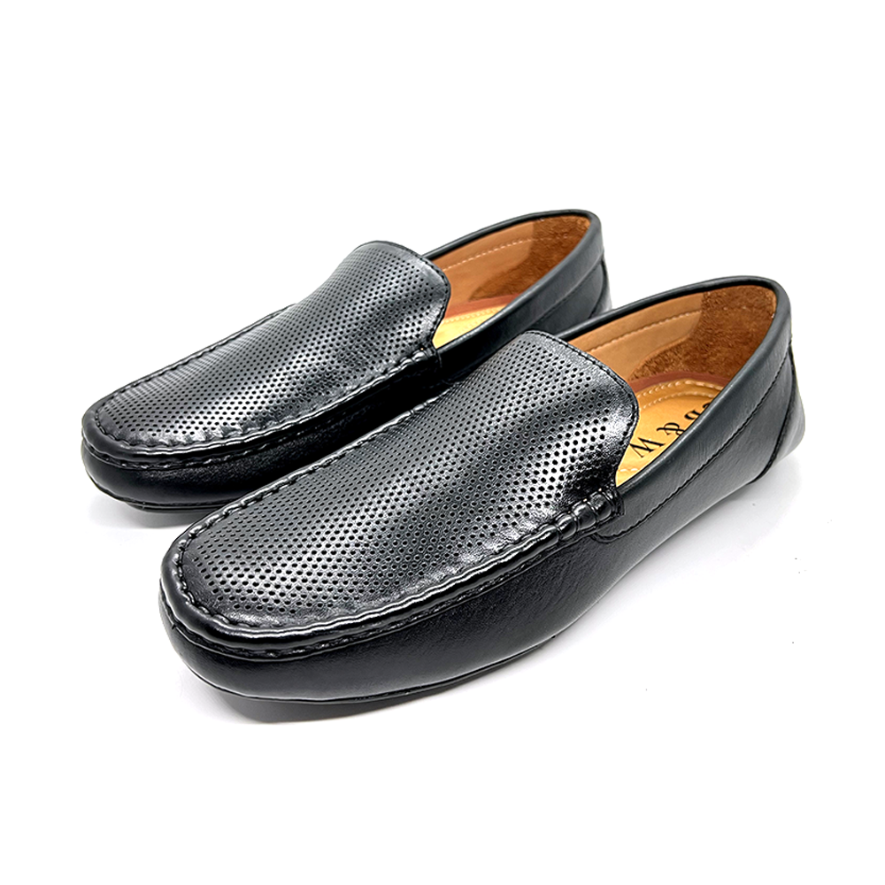 Black and White Casual Leather Loafer For Men - 31020341 - Black