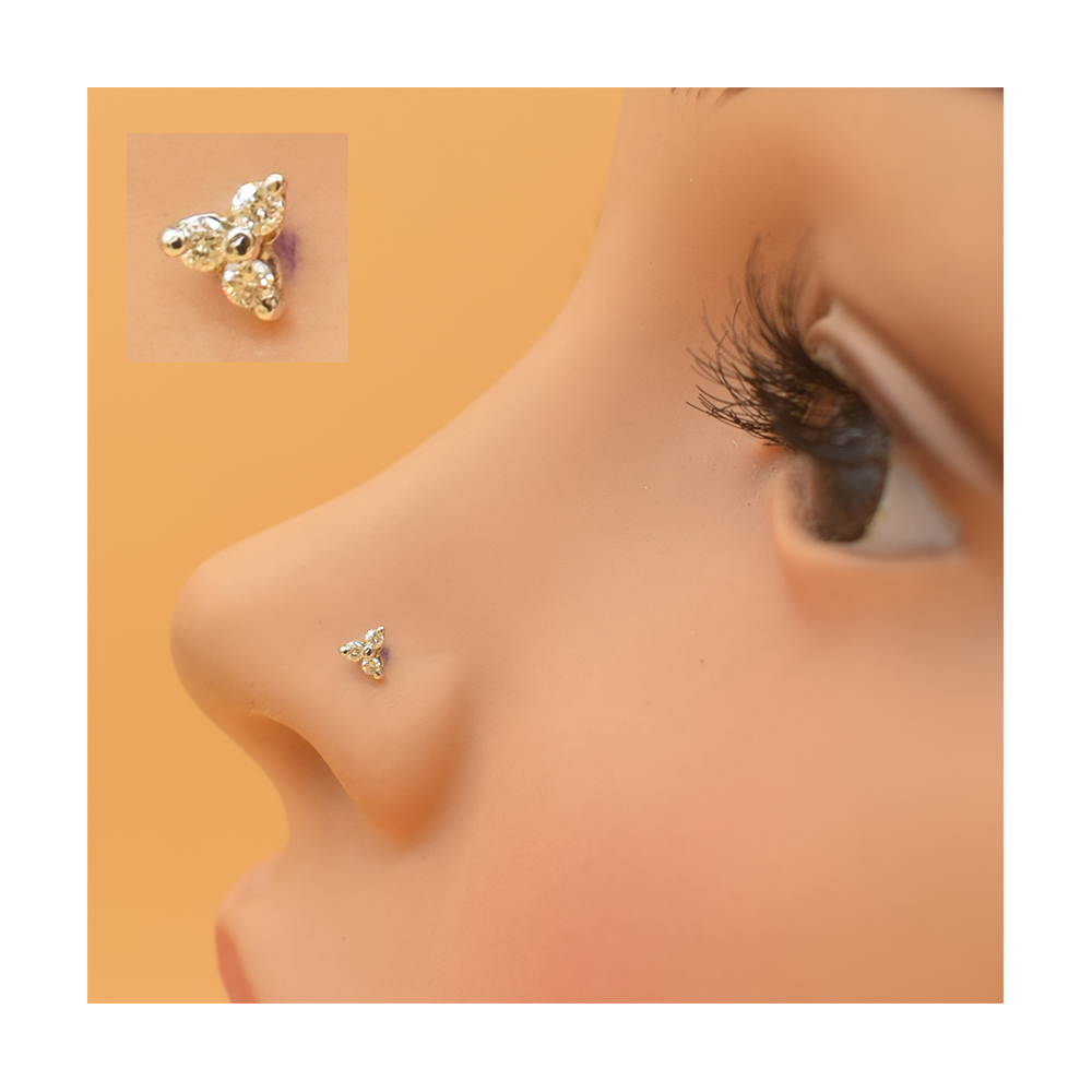 Three Stone Diamond Nosepin For Women - GG -DNP-016