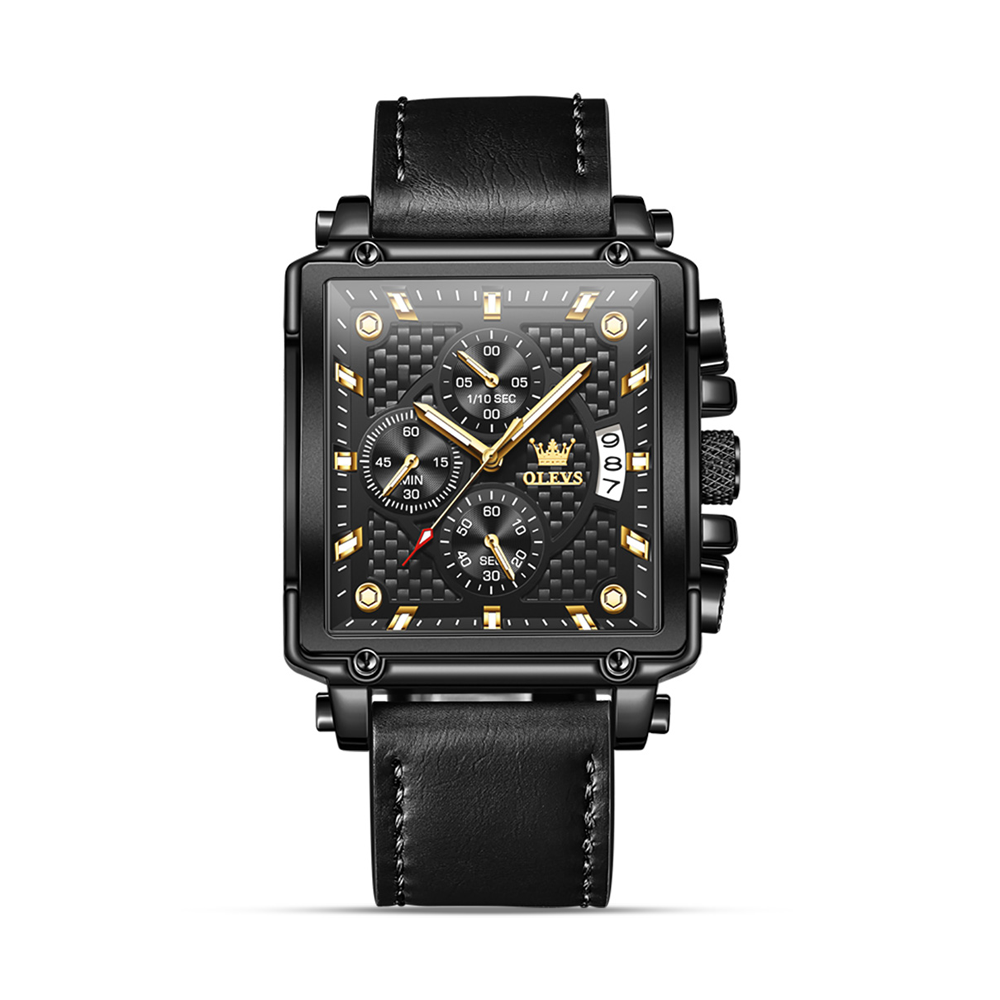 Olevs 9925 PU Leather Wrist Watch For Men - Black