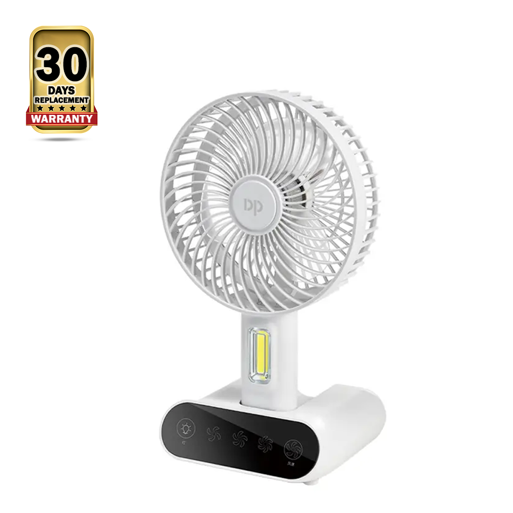DP 7624 Rechargeable Portable USB Table Fan With LED Light - White