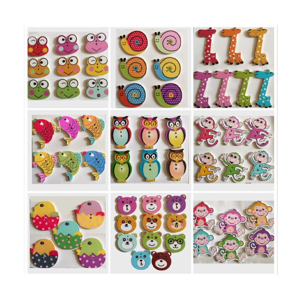 Animal Pattern Wooden Craft Button - Multi-color - SA000CRFT009