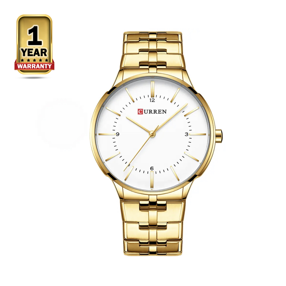 CURREN 8321 Stainless Steel Analog Watch For Men - White and Golden