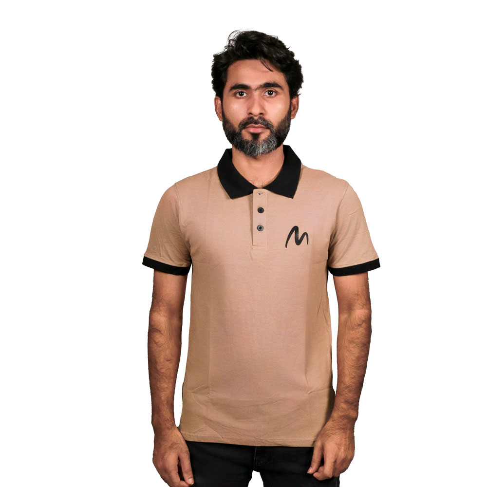 Pique Cotton Half Sleeve Polo For Men - Tan