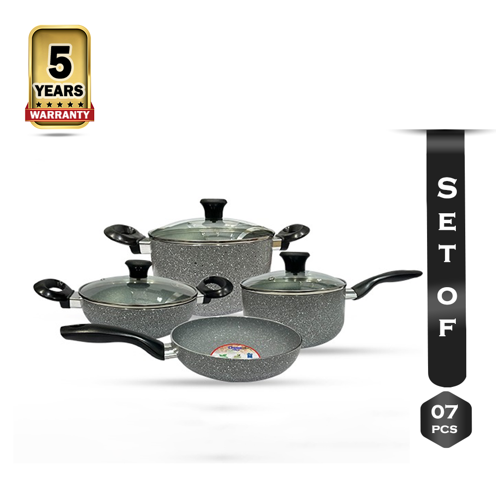 Set of 7 Pcs Disnie Marble Spiral Bottom Non Stick Cooking Set - Gray