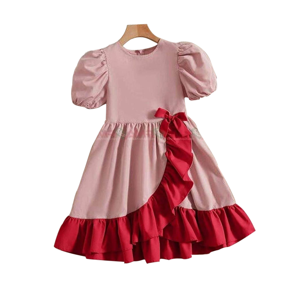 Charry Fabric Baby dress for Girl's - Pink & Red - BS-10