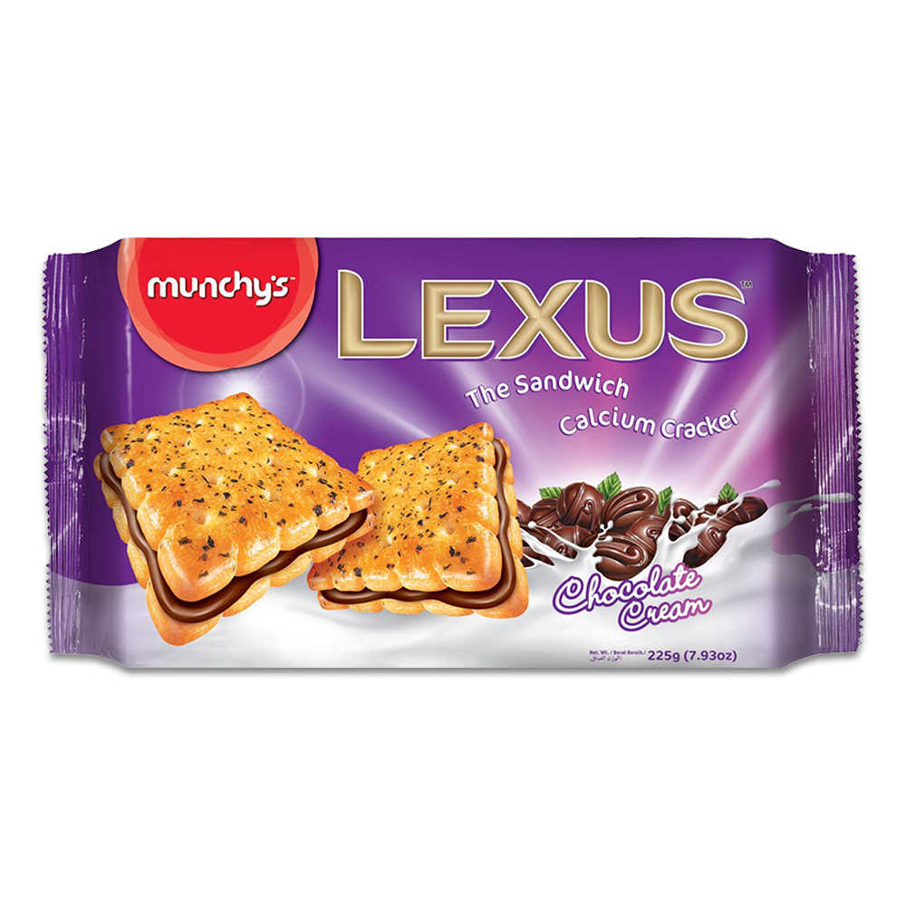 Munchys Lexus Chocolate Cream Sandwich Calcium Cracker Biscuits - 225gm - 200001352