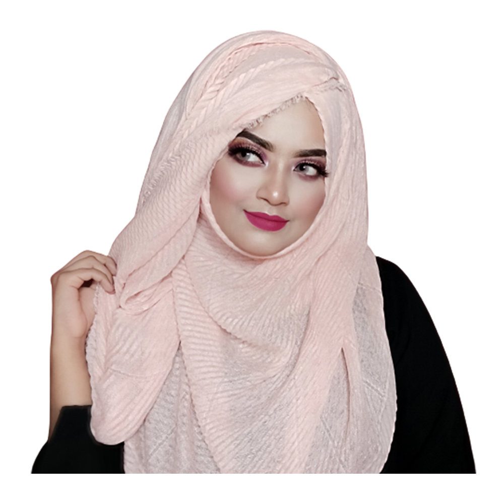 Soft Cotton Double Part With Glitter Crinkle Hijab For Women - Pink