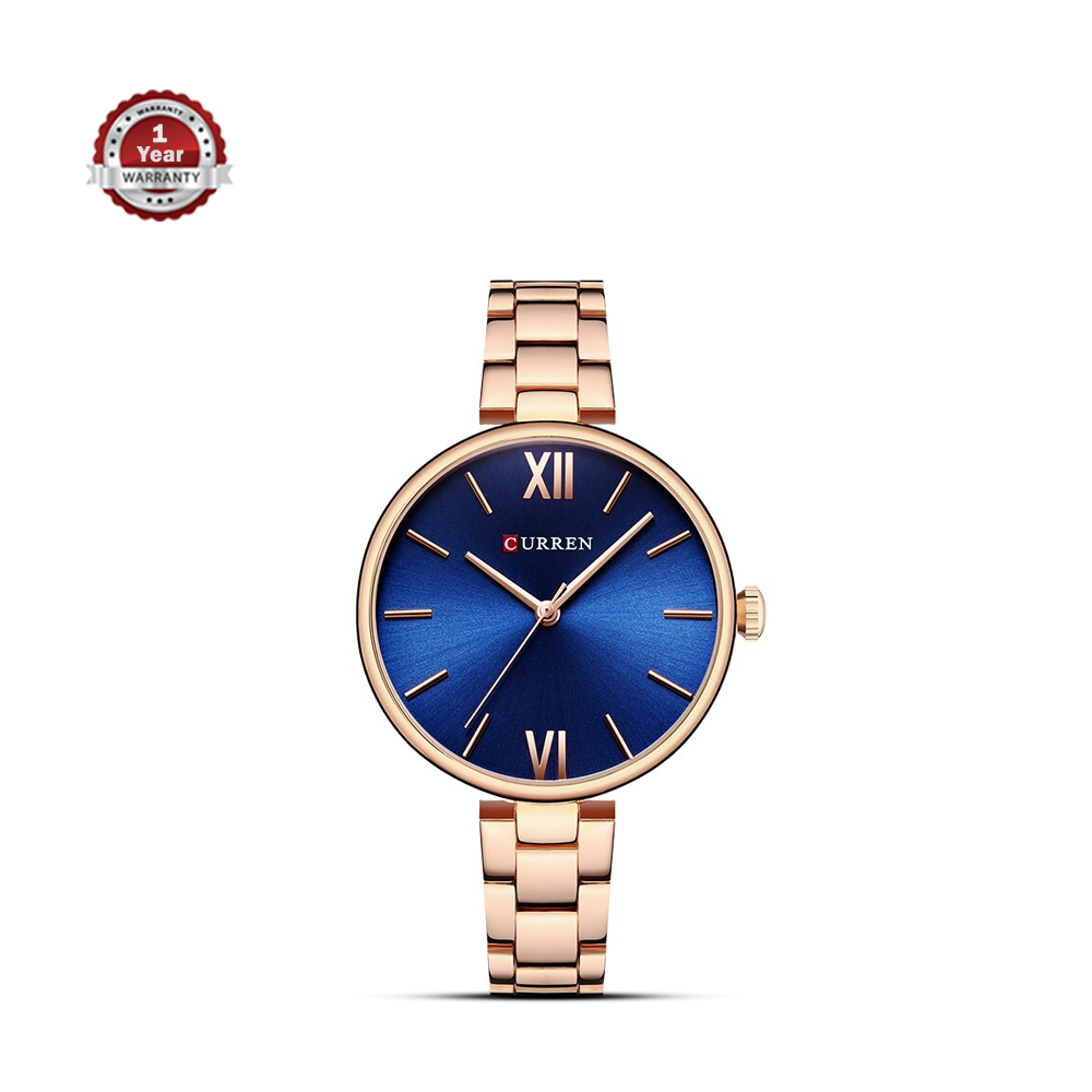 Curren 9017 Stainless Steel Wrist Watch for Women - Blue and Golden