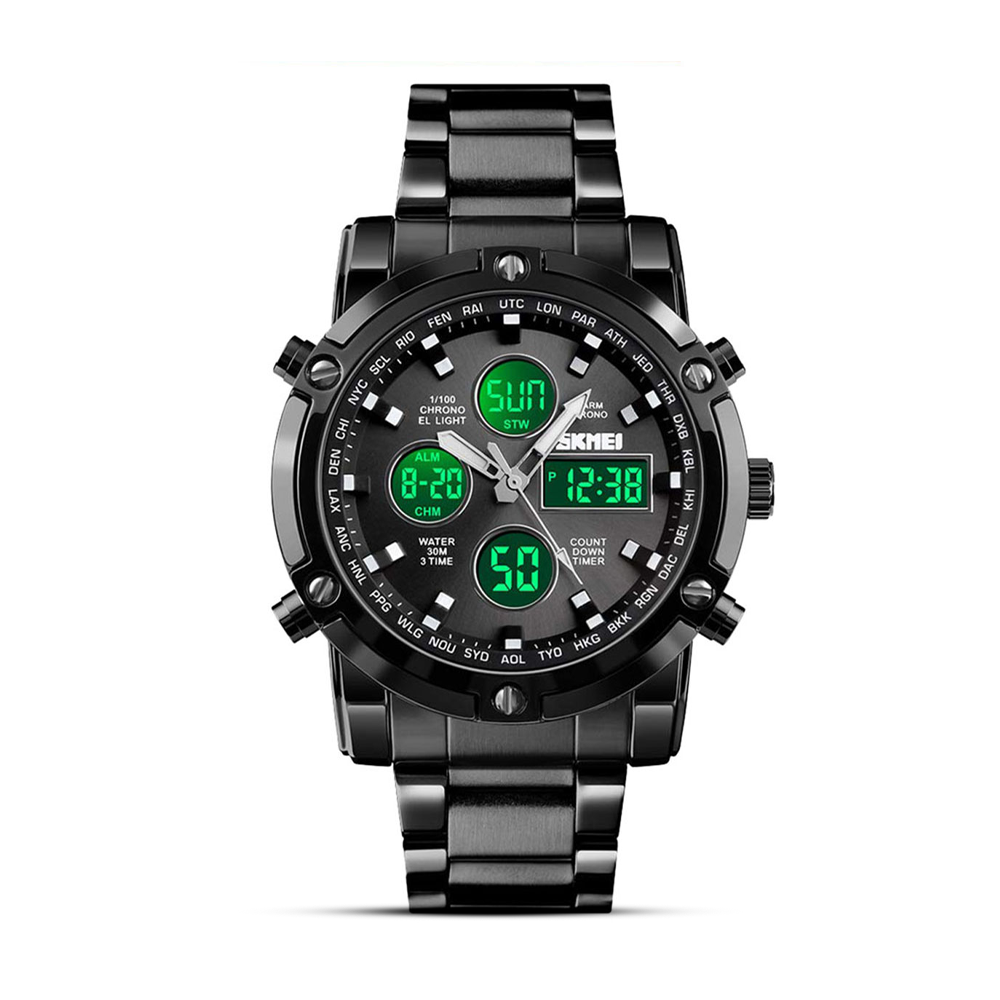 SKMEI 1389 Stainless Steel Wrist Watch for Men - Black