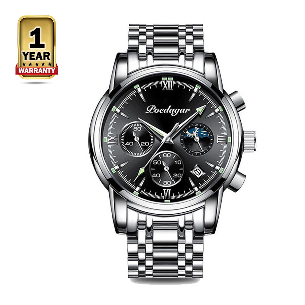 Poedagar 805CH Stainless Steel Wrist Watch For Men - Silver Black