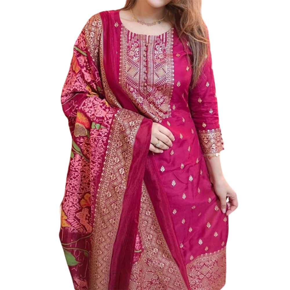 Unstitched Cotton Skin Print Salwar Kameez For Women - Pink - 3C-85