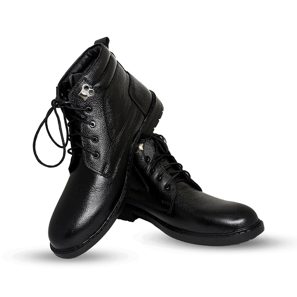 Leather High Neck Boots For Men - Black - BW10630