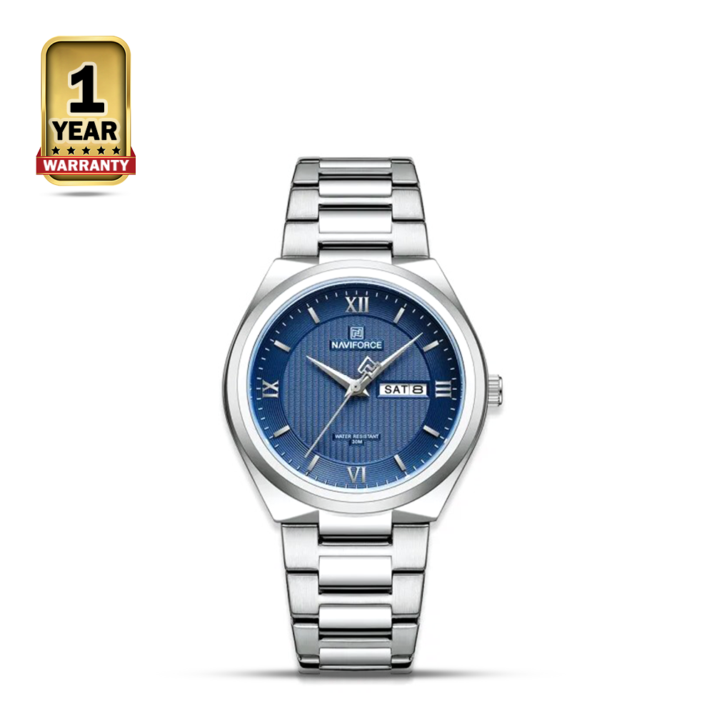 NAVIFORCE NF8030 Silver Stainless Steel Analog Watch For Men - Royal Blue and Silver