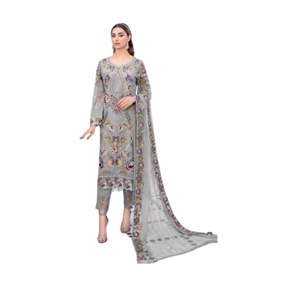 Georgette Unstitched 4 Piece Salwar Kameez for Women - Gray - 4G-01