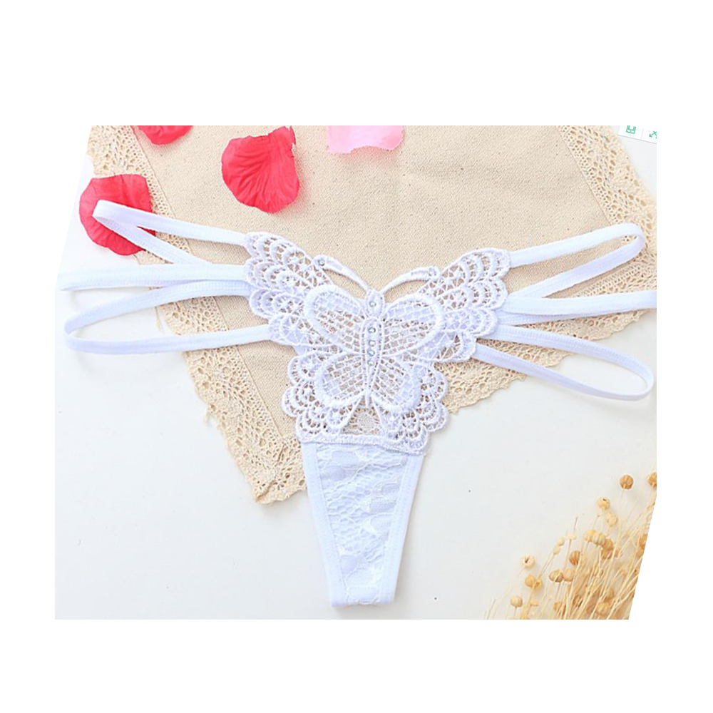 Butterfly Pattern Lace Panel Thong