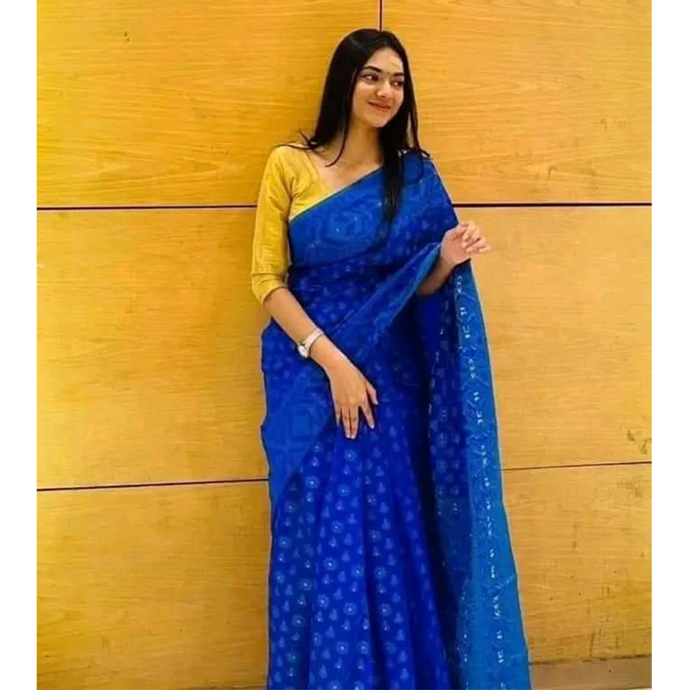 Silk Jamdani Saree for Women - Blue- SP-J08