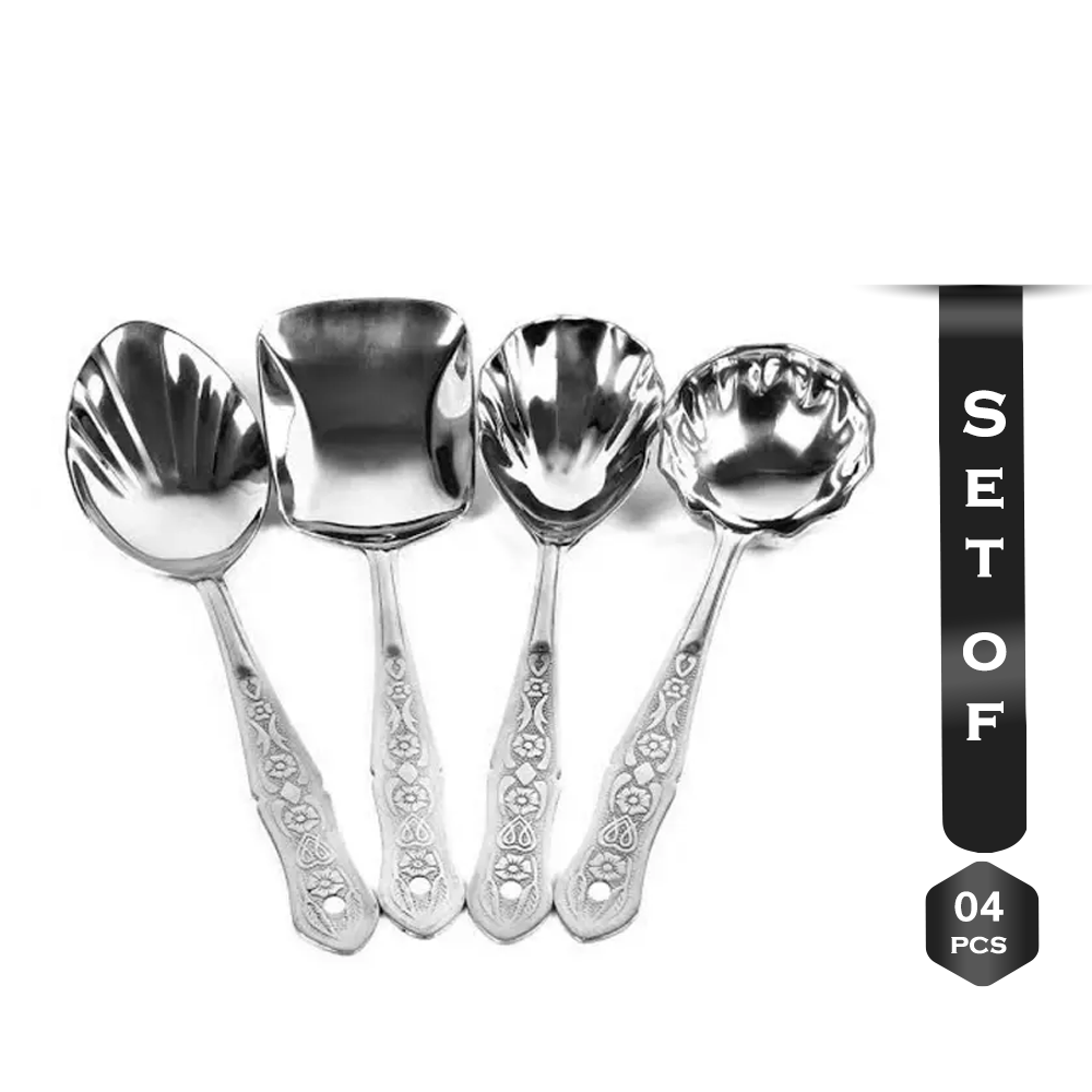 Set of 4Pcs Stainless Steel Serving Spoon Set Silver