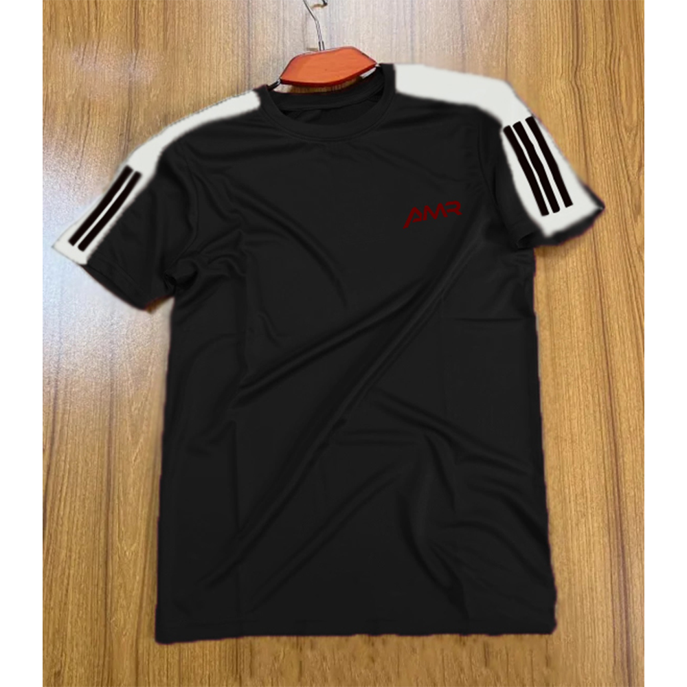 Mesh Half Sleeve T-Shirt For Men - Black - T-125