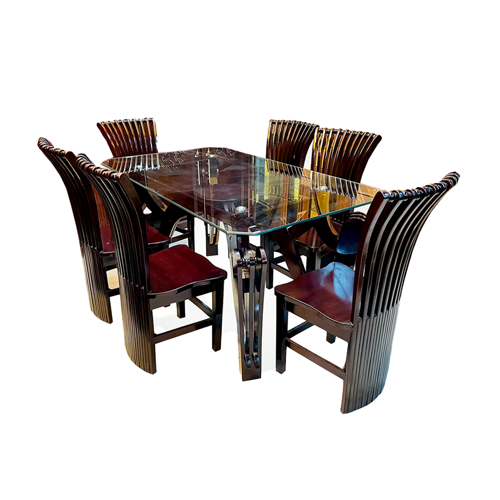 MDF Wood Process Wood Dining Table With 6 Chair Moyur - FHD01 - Dark Brown