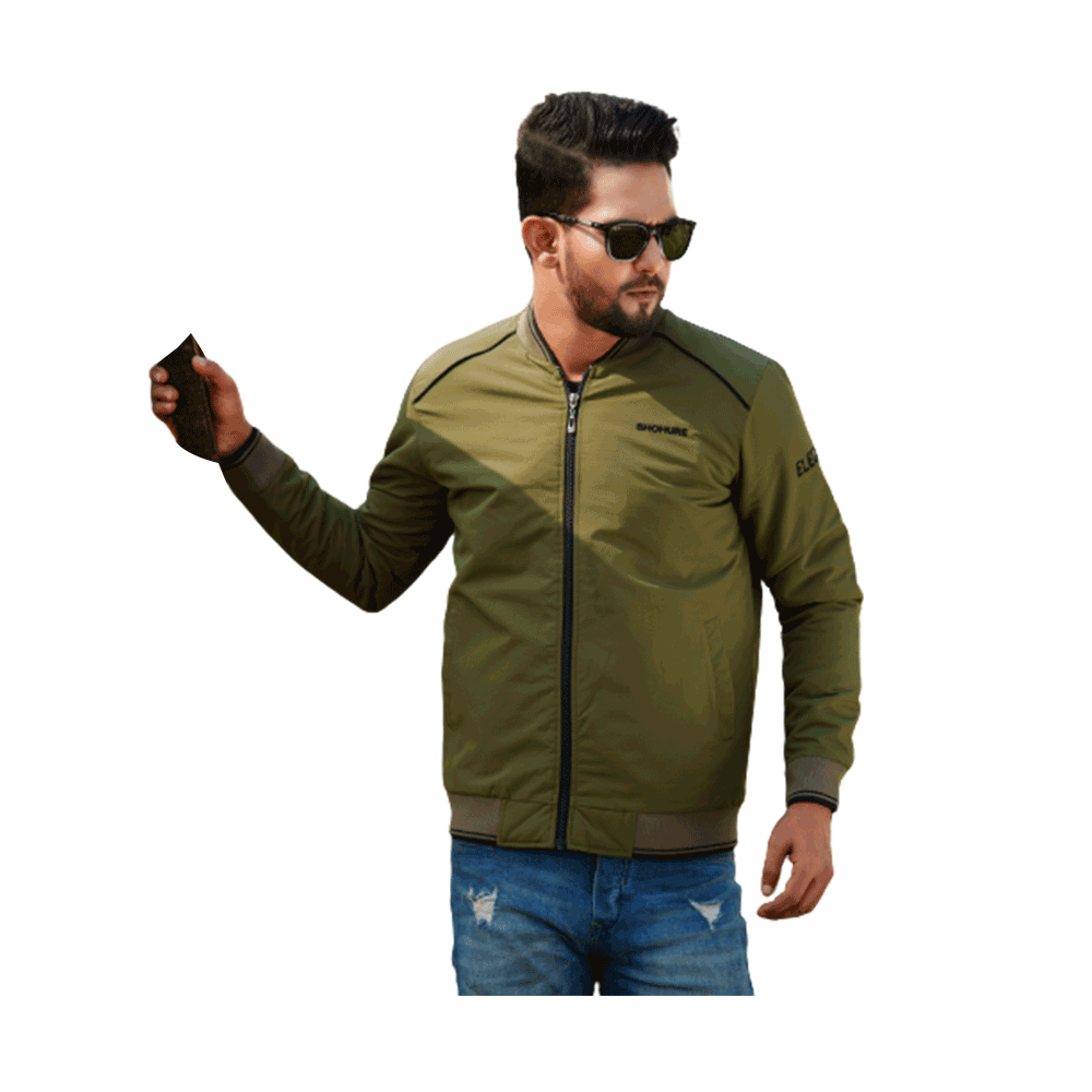 Microfiber Double Part Air Proof Jacket For Men - Olive - JCK22