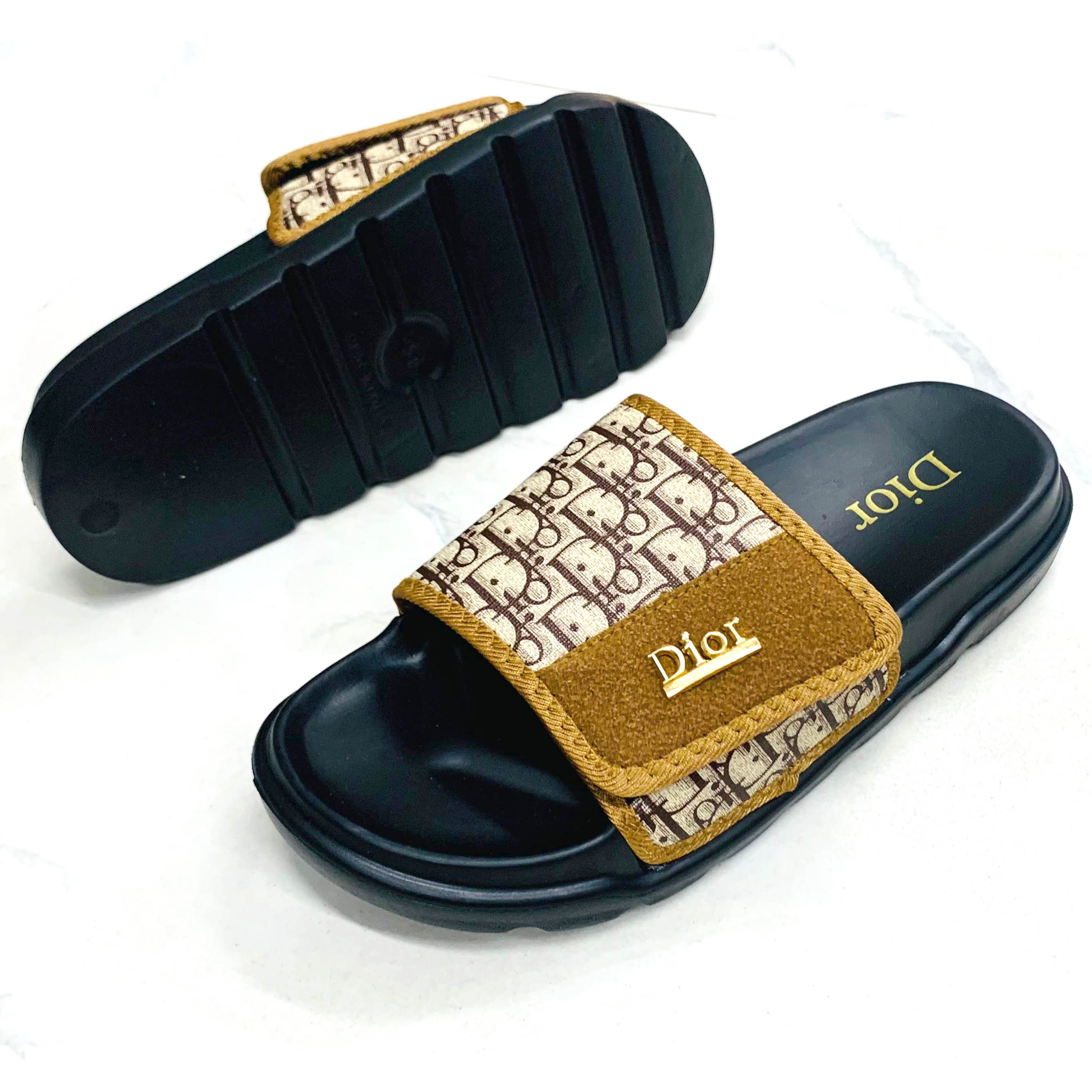Dior PU Leather Slide Slipper For Men - Brown - SL 727