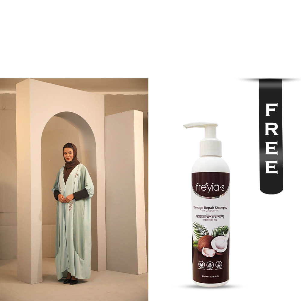 Buy Hiba Cherry Georgette Abaya for Women - 1223 000288 - Pastel Pistachio and Get Freyias Damage Repair Shampoo with Coconut Milk - 220ml Free