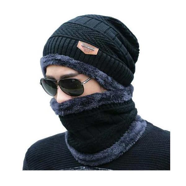 Hat And Neck Skullies Beanies Warmer For Men - Black