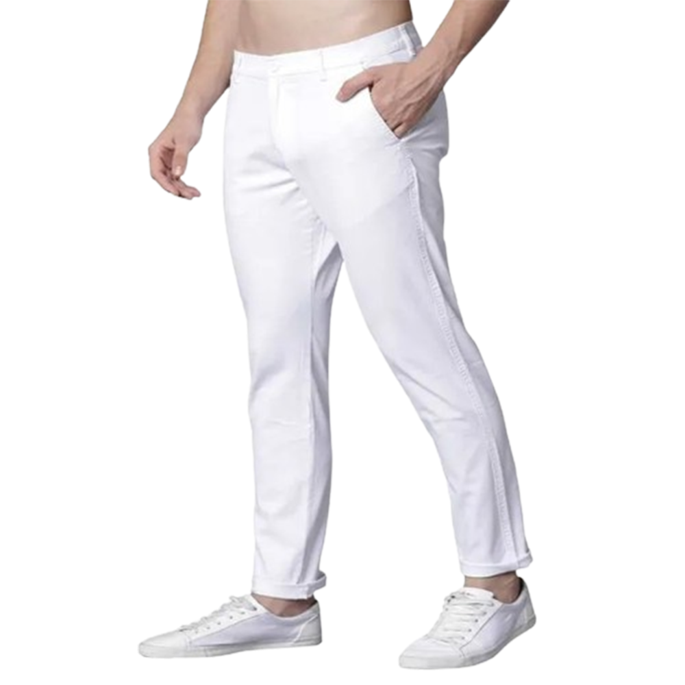 Cotton Semi Stretched Chinos Gabardine Pant For Men - White - PGS018