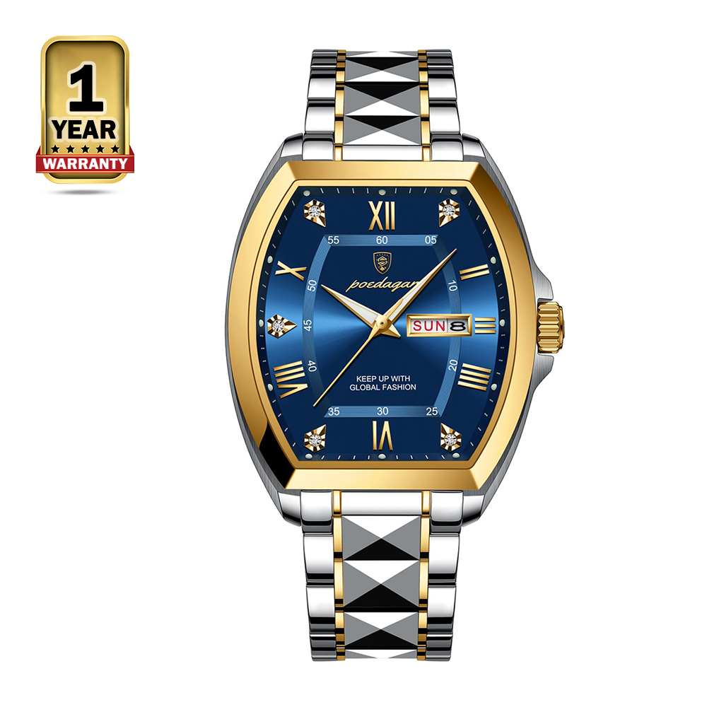Poedagar 958 Stainless Steel Quartz Waterproof Luminous Wristwatch for Men - Silver Golden and Blue 