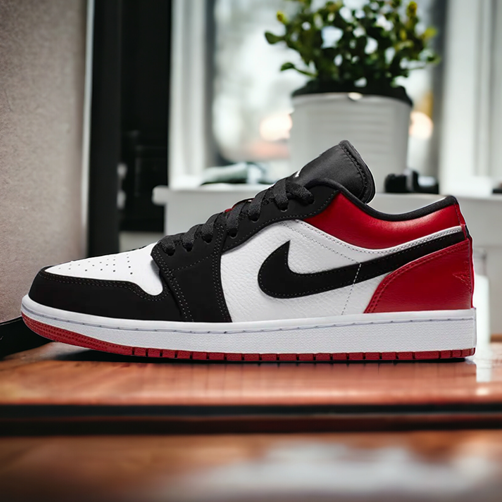 Air Jordan 1 PU Leather Low Neck Sneaker For Men - Red and Black - ONE0007