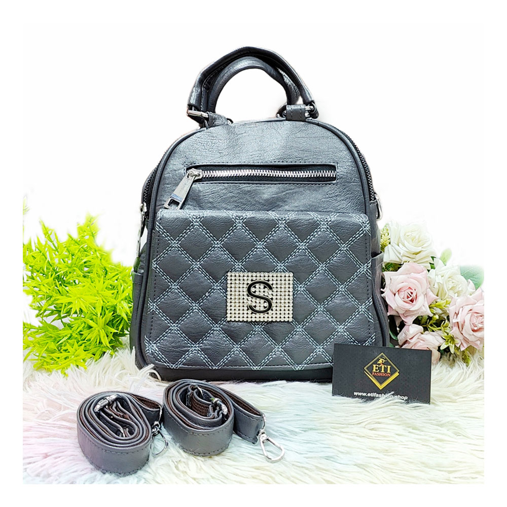 UP Leather Backpack for Girls - Gray - EF040