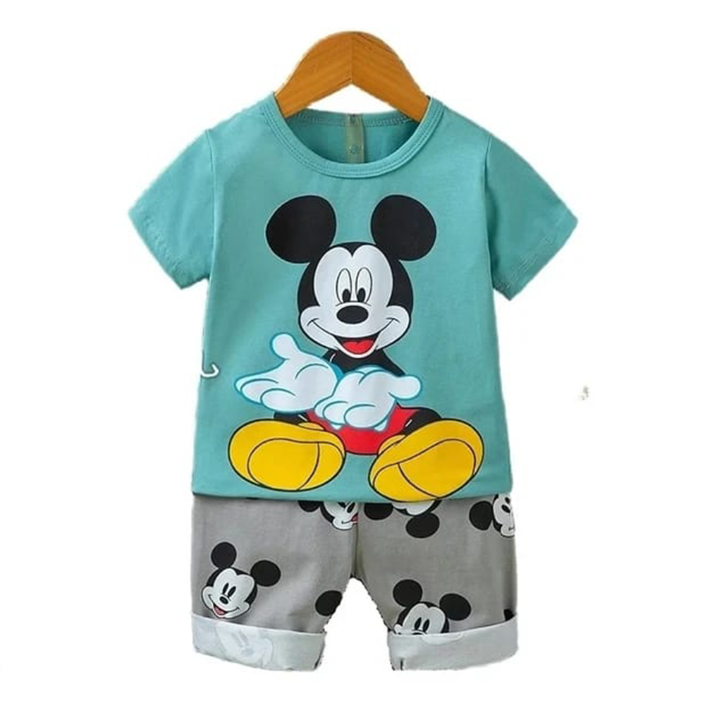 Cotton T-Shirt and Half Pant Set For Baby Boys - Multicolor - BM-76