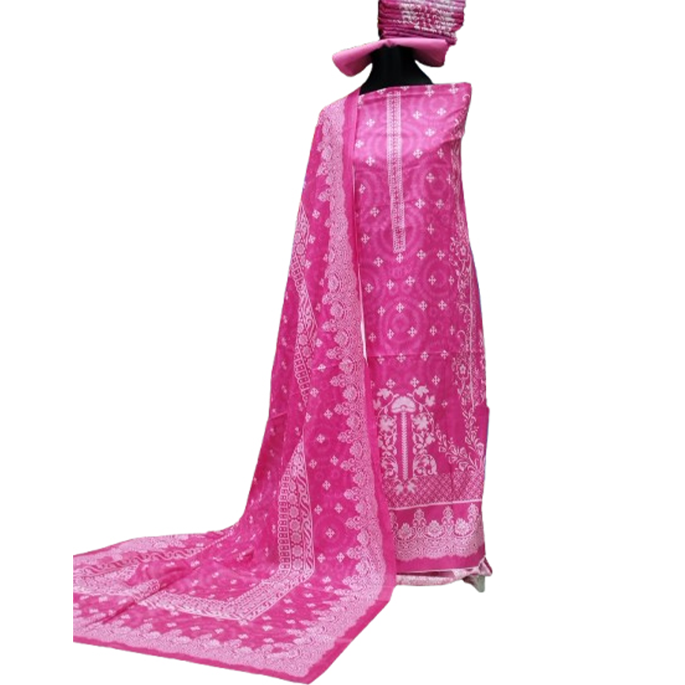 Unstitched Swiss Cotton Digital Printed Salwar Kameez For Women - Pink - 3A-T30