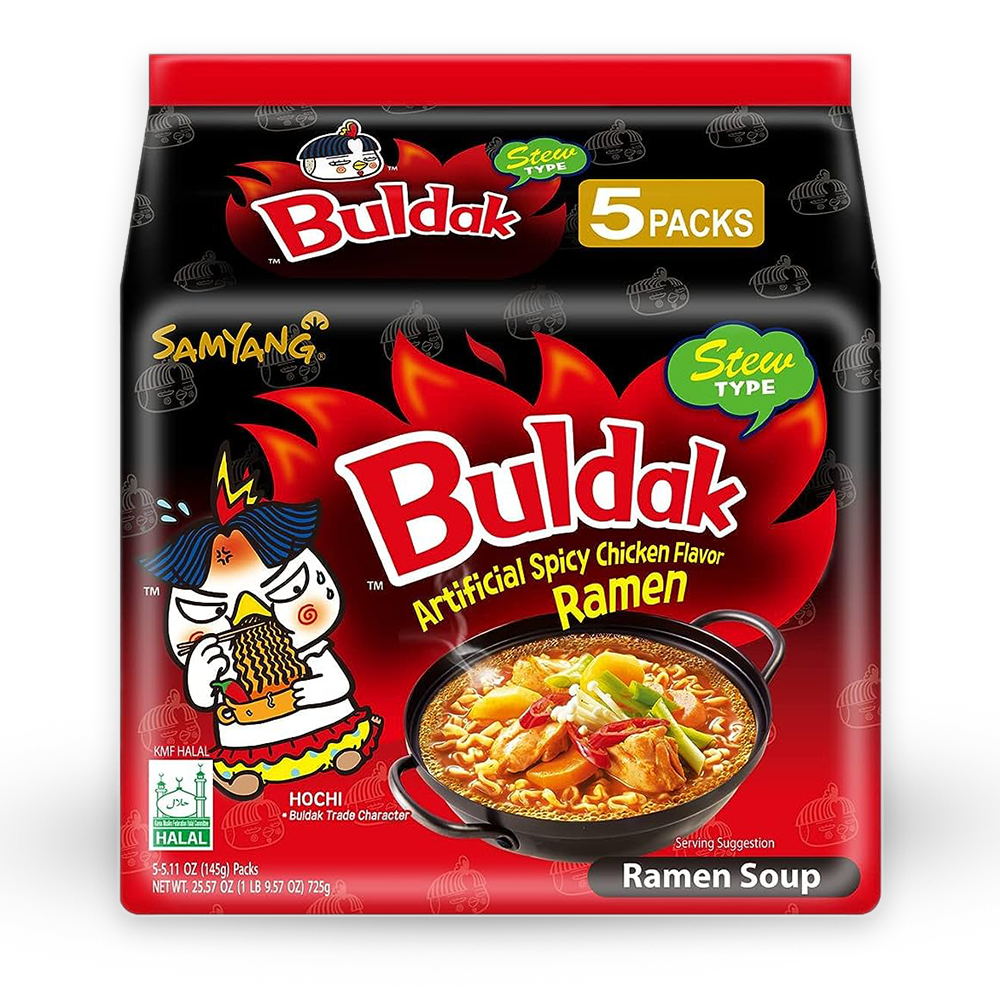 SamYang Buldak Hot Chicken Flavor Instant Ramen; Stir-Fried Noodle; 2X  Spicy Flavor; Bag of 5 Packs Noodles