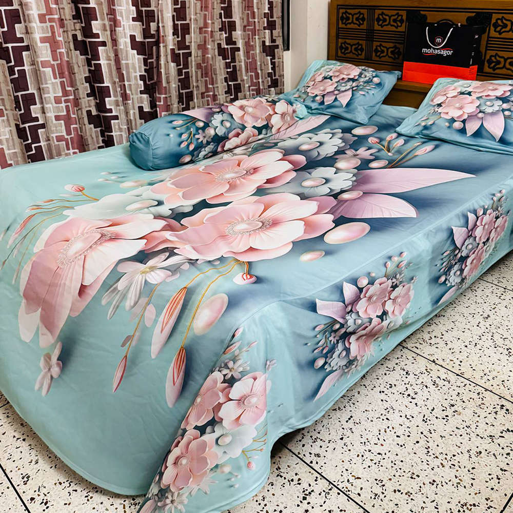 China Cherry Cotton King Size 3D Design Bedsheet With Pillow Covers - Multicolor - HS-00038