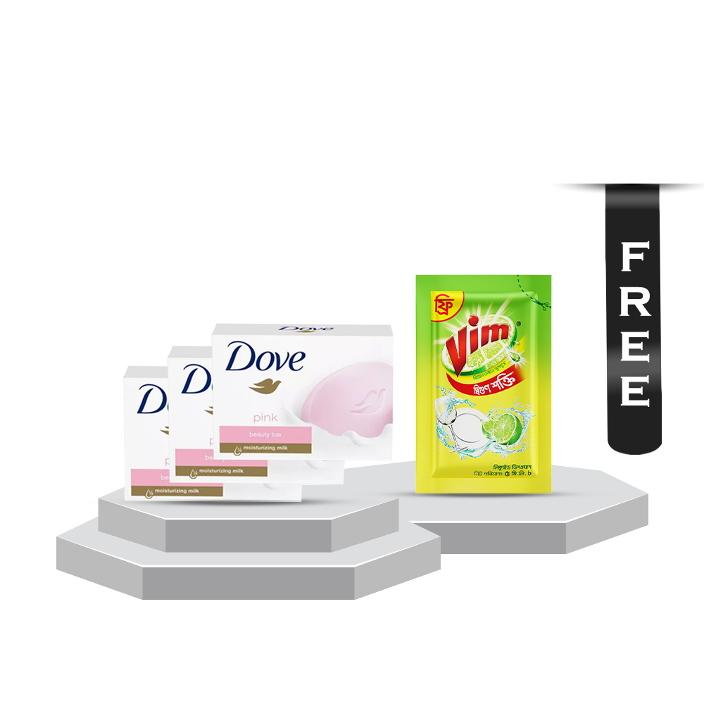 Bundle of 3 Pcs Dove Beauty Bar Soap - 90gm - Pink With Vim Liquid Dish ...