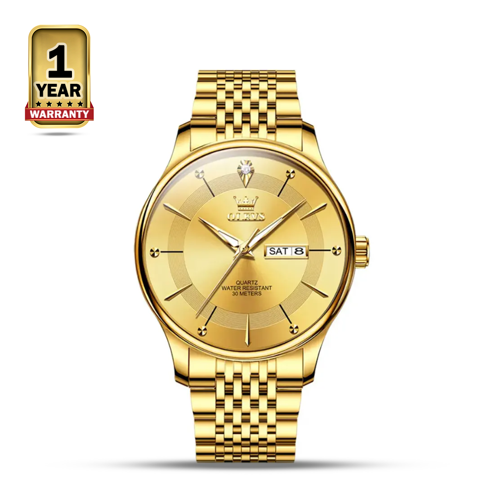 OLEVS 9908 Luxury Waterproof Wrist Watch For Men - Golden