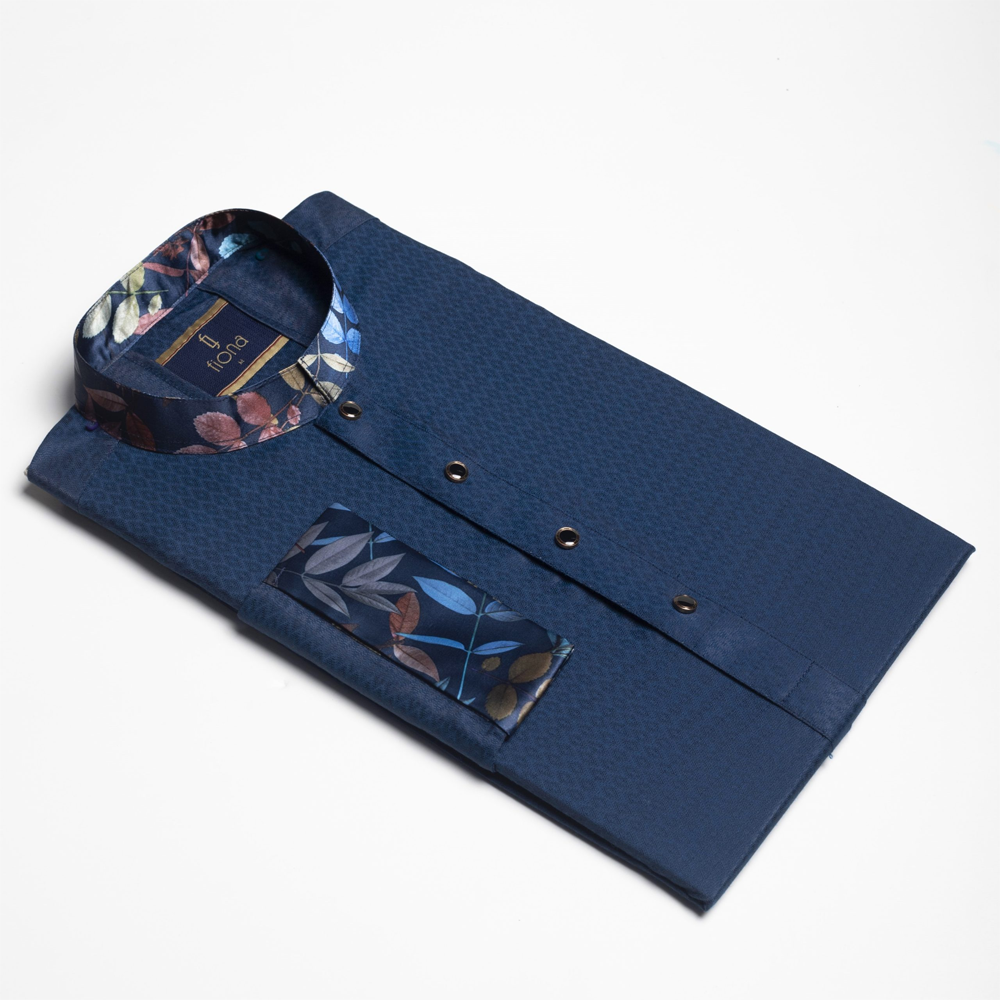 Fiona Cotton Panjabi for Men - Navy Blue - PN-017