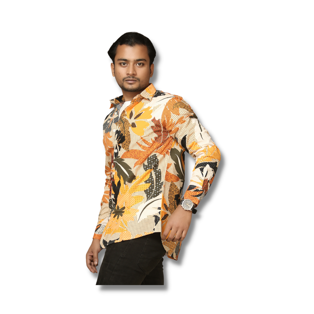 Printed Slim Fit Full Sleeve Casual Shirt For Men - Almond & White