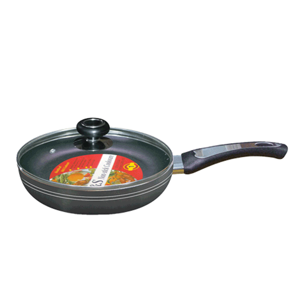 Hands 24cm Nonstick Aluminum Frypan With Glass Lid - Black