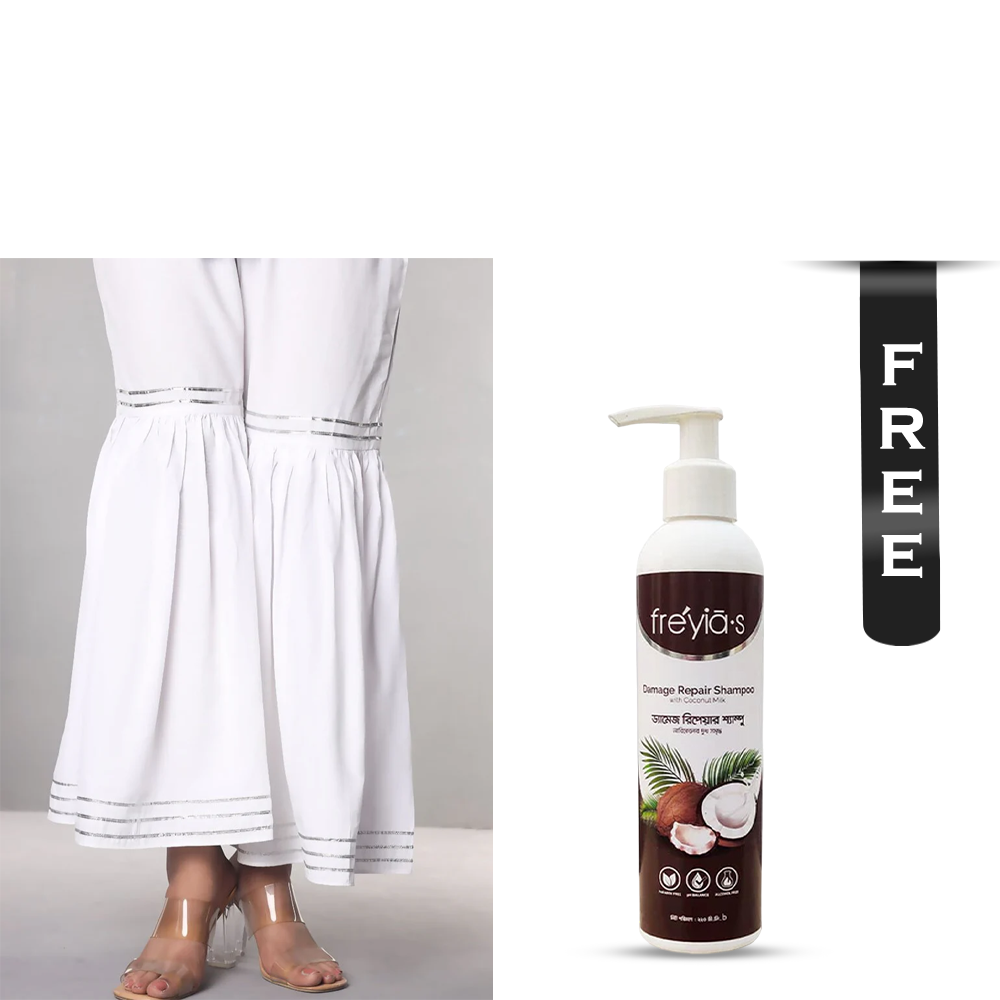 Buy Showstopper Cashmilon Fabric Sharara Pant for Women - P04 - White and Get Freyias Damage Repair Shampoo with Coconut Milk - 220ml Free