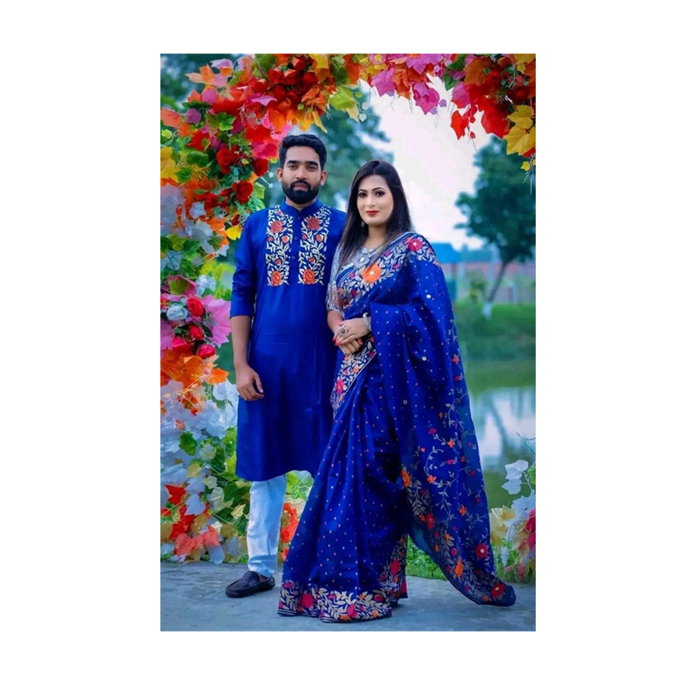 Gorgeous Half Silk Saree and Dhupian Cotton Panjabi For Couple Set - BAN002