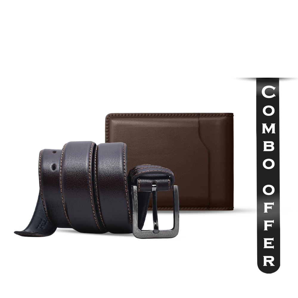 Combo of ZAYS Leather Wallet and Leather Belt for Men - Chocolate - ZCO102