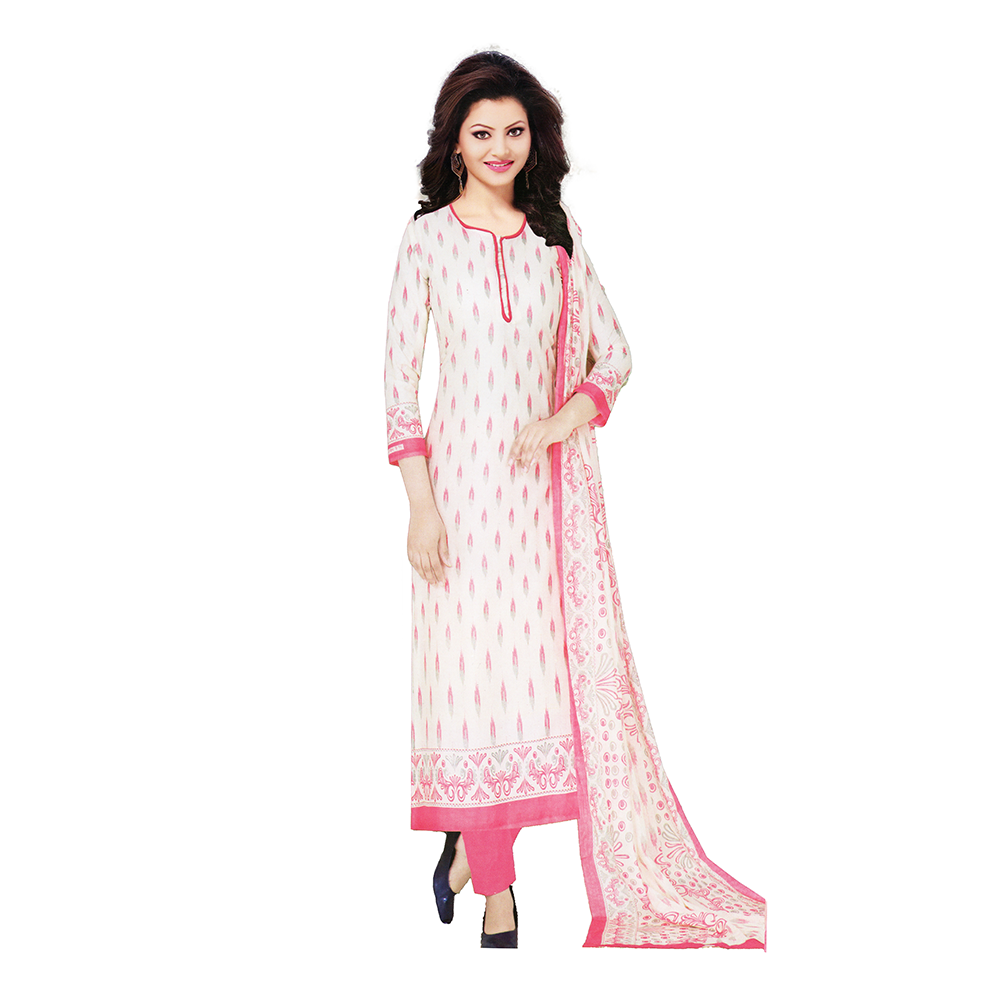 Unstitched Swiss Cotton Screen Printed Salwar Kameez For Women - Pink and White - 2296